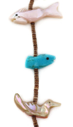 Zuni - Multi-Stone Animal Fetish and Heishi Necklace c. 1970s, 27" length