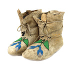 Plateau Beaded Leather Moccasins with Floral Design c. 1900, 5" x 4" x 9.75"