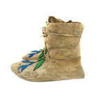 Plateau Beaded Leather Moccasins with Floral Design c. 1900, 5" x 4" x 9.75"