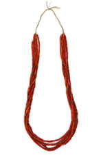 Navajo - 5-Strand Coral and Brass Beaded Necklace c. 1900, 30" length