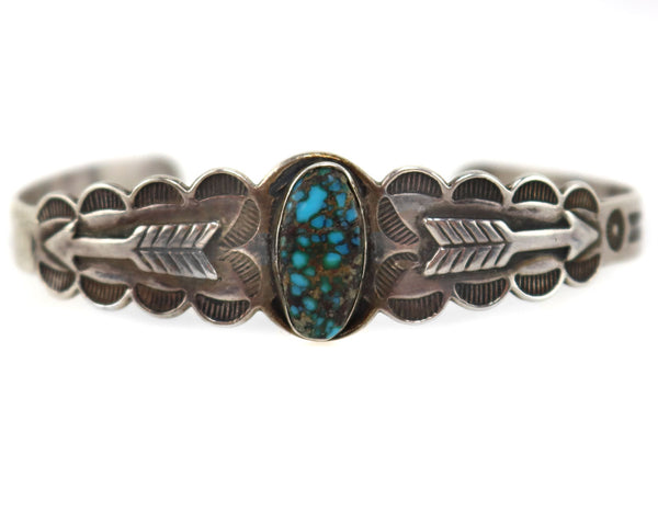 Navajo/Fred Harvey - Matrix Turquoise and Silver Bracelet with Stamped