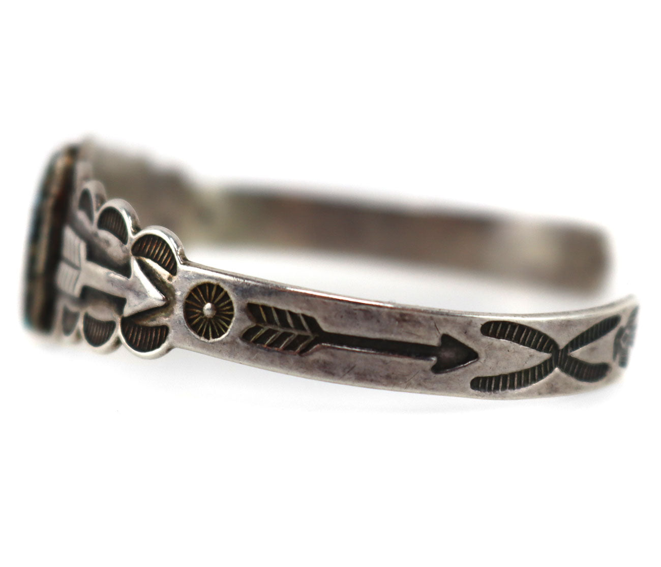 Navajo/Fred Harvey - Matrix Turquoise and Silver Bracelet with Stamped