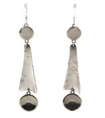 Marco Patania - Contemporary Vaseline Glass and Fine Sterling Silver French Hook Earrings with Hand-Stamped Design, 3.875" x 0.625"