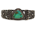Navajo - Turquoise and Silver Bracelet with Flower Design c. 1940-50s, size 6.75