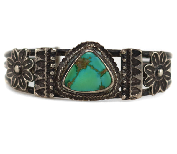Navajo - Turquoise and Silver Bracelet with Flower Design c. 1940-50s,