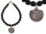 Miramontes - Contemporary Onyx and Silver Beaded Necklace with 1883 Morgan Silver Dollar Pendant, 2" x 1.5" pendant