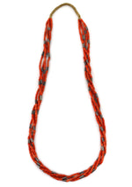 Navajo - 4-Strand Coral and Silver Beaded Necklace c. 1920s, 28" length