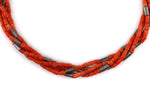 Navajo - 4-Strand Coral and Silver Beaded Necklace c. 1920s, 28" length