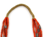 Navajo - 4-Strand Coral and Silver Beaded Necklace c. 1920s, 28" length