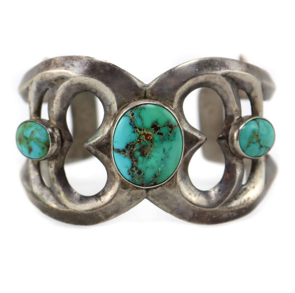 Navajo - Turquoise and Silver Sandcast Bracelet c. 1930s, size 6.75