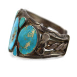 Navajo - Blue Gem Turquoise and Silver Row Bracelet with Stamped Design c. 1930s, size 7