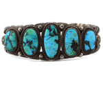 Navajo - Turquoise and Silver Row Bracelet with Stamped Design c. 1930s, size 6.5