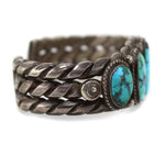 Navajo - Turquoise and Silver Row Bracelet with Stamped Design c. 1930s, size 6.5