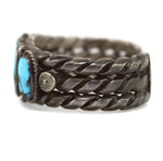 Navajo - Turquoise and Silver Row Bracelet with Stamped Design c. 1930s, size 6.5