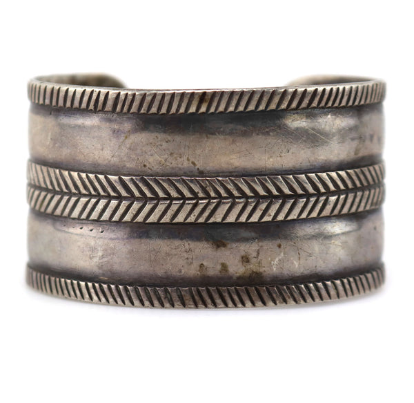 Navajo - Silver Bracelet with Stamped Design c. 1940-50s, size 6.5