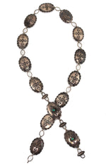 Navajo - Turquoise and Silver Link Concho Belt with Stamped Design c. 1930s, 28.5" length