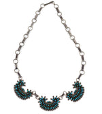 Zuni - Turquoise Needle Point and Silver Link Necklace c. 1940s, 19" length