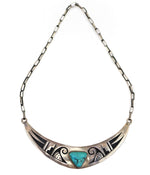 Clement Honie - Hopi Crafts - Turquoise and Sterling Silver Overlay Necklace c. 1990s, 16" length