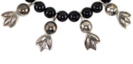 Miramontes - Necklace with 8 Large Silver "Anniversary" Blossoms on Onyx Beads, 18" length