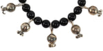 Miramontes - Necklace with 7 Large Silver Pomegranates on Onyx Beads, 17" length