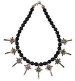 Miramontes - Necklace with 9 Silver Sandcast Star Crosses on Onyx Beads, 17" length