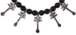 Miramontes - Necklace with 9 Small Silver Sandcast Double Bar Crosses on Onyx Beads, 16" length