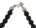 Miramontes - Necklace with 9 Small Silver Sandcast Double Bar Crosses on Onyx Beads, 16" length