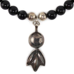 Miramontes - Necklace on Onyx Beads with a Large Silver "Anniversary" Blossom, 16" length