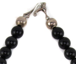 Miramontes - Necklace on Onyx Beads with a Large Silver "Anniversary" Blossom, 16" length
