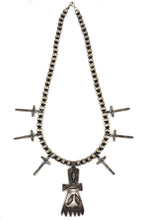 Miramontes - Old Style Necklace with Silver Beads with Silver Crosses and Dancing Kachina Pueblo Pendant, 25" length