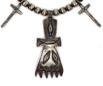 Miramontes - Old Style Necklace with Silver Beads with Silver Crosses and Dancing Kachina Pueblo Pendant, 25" length