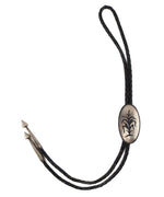 Hopi Crafts - Silver Overlay and Leather Bolo Tie with Corn Pictorial c. 1960s, 2.5" x 1.375" bolo