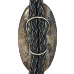 Hopi Crafts - Silver Overlay and Leather Bolo Tie with Corn Pictorial c. 1960s, 2.5" x 1.375" bolo