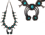 Navajo - Turquoise and Silver Squash Blossom Necklace c. 1940s, 28" length