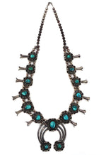 Navajo - Turquoise and Silver Squash Blossom Necklace c. 1940s, 28" length