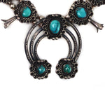Navajo - Turquoise and Silver Squash Blossom Necklace c. 1940s, 28" length