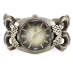 Frances Jones (b. 1943) - Navajo - Silver Sandcast Watch Band with Leaf Design and Caravelle Automatic Watch c. 1960s, size 6.25