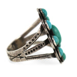 Navajo - Turquoise Cluster and Silver Ring with Stamped Arrow Design c. 1930-40s, size 7.5