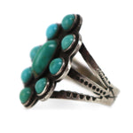 Navajo - Turquoise Cluster and Silver Ring with Stamped Arrow Design c. 1930-40s, size 7.5