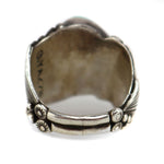 G. Yazzie - Navajo - Turquoise and Silver Ring with Floral Design c. 1960s, size 10.5