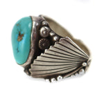 G. Yazzie - Navajo - Turquoise and Silver Ring with Floral Design c. 1960s, size 10.5