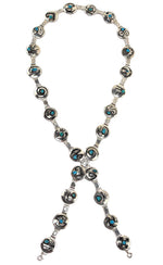 Hopi - Turquoise and Silver Overlay Link Concho Belt with Pictorials c. 1960s, 51.5" length