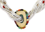 Judy Rosetta - Santo Domingo (Kewa) - 10-Strand Clamshell Heishi, Mother of Pearl/Coral Beaded Necklace and Carved Antler Pendant with Multi-Stone Inlay c. 1984, 29" length