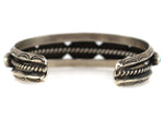 Navajo - Number 8 Turquoise and Silver Row Bracelet with Stamped Design c. 1950s, size 6.25