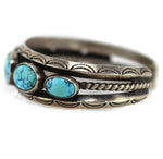 Navajo - Number 8 Turquoise and Silver Row Bracelet with Stamped Design c. 1950s, size 6.25
