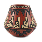 Tim "Sunbird" Vigil - Santa Clara Polychrome Jar with Feather Design c. 1990s, 3" x 3.25"