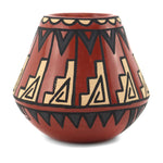 Tim "Sunbird" Vigil - Santa Clara Polychrome Jar with Feather Design c. 1990s, 3" x 3.25"