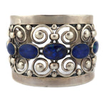 Frank Patania, Sr. (1899-1964) & Thunderbird Shop - Shattuckite and Sterling Silver Bracelet with Ornate Design c. 1940-50s, size 7