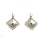 Kee Nataani - Navajo Contemporary Turquoise and Silver Post Earrings with Stamped Design, 2.25" x 1.625" (J13374)