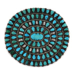 Zuni - Turquoise Petit Point Cluster and Silver Pin c. 1930-40s, 2.5" x 2.75"